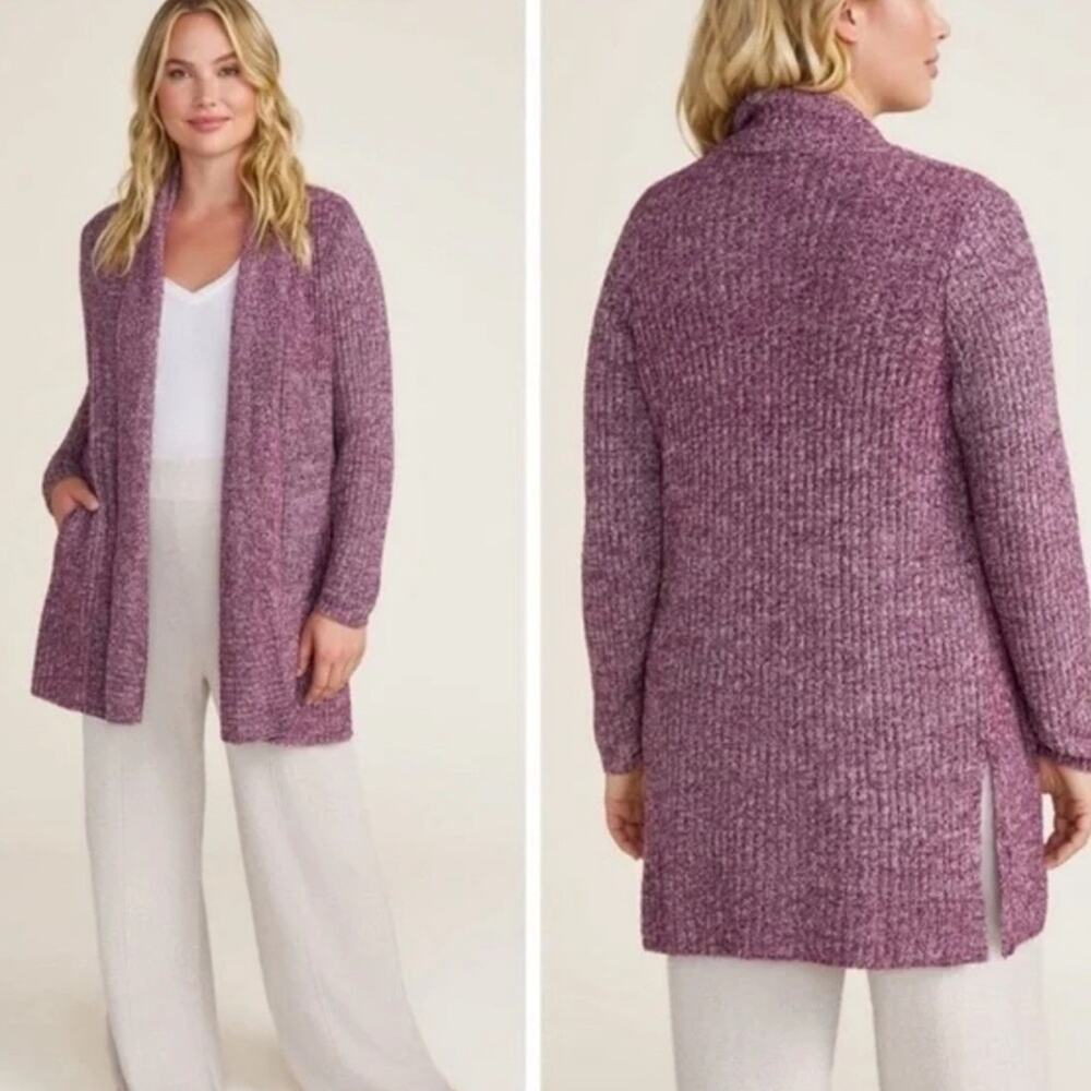 Barefoot Dreams CozyChic Lite Montecito Cardi Heathered Burgundy